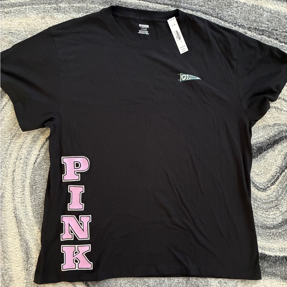 New PINK Victoria's Secret Shirt (L) Short Sleeve Campus Logo top NWT